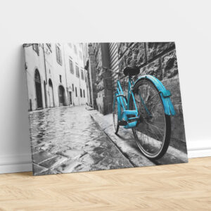 Turquoise Bicycle on a Rainy Street